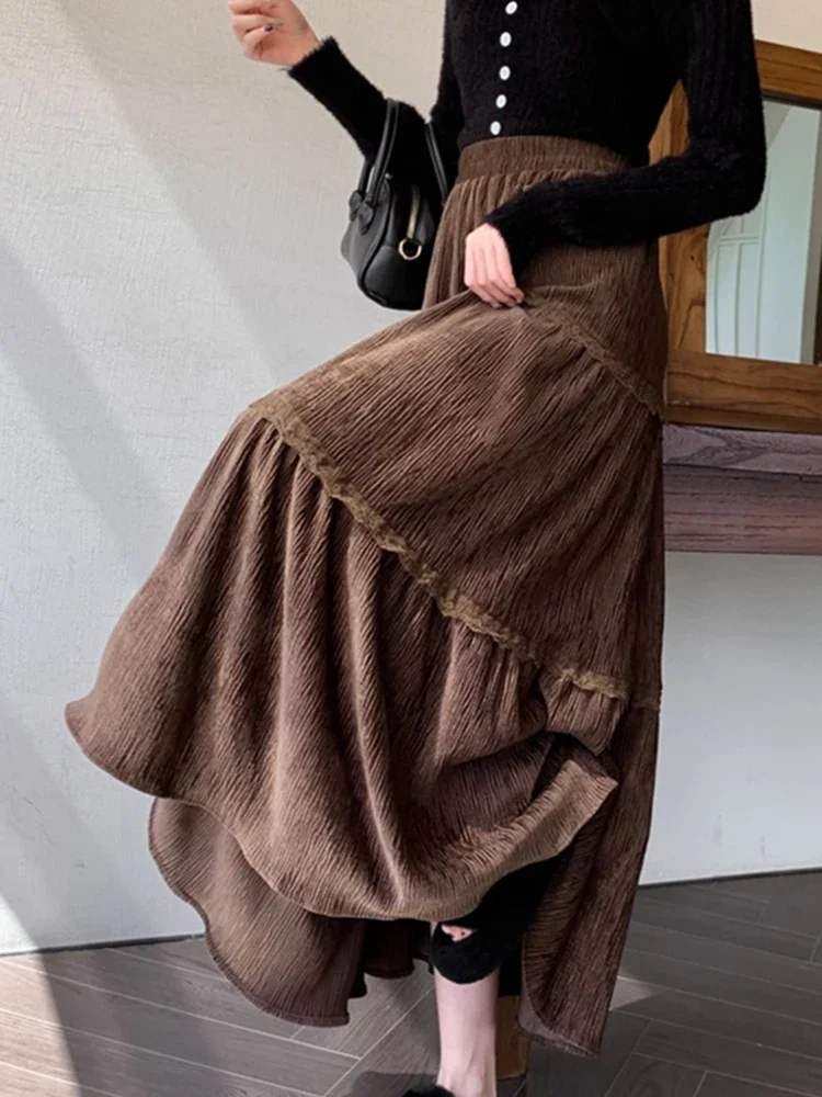 

Women Corduroy Long Skirt Harajuku Y2k 2000s Vintage Skirts 90s Aesthetic Streetwear Fashion Korean Style A-Line Skirt Clothes