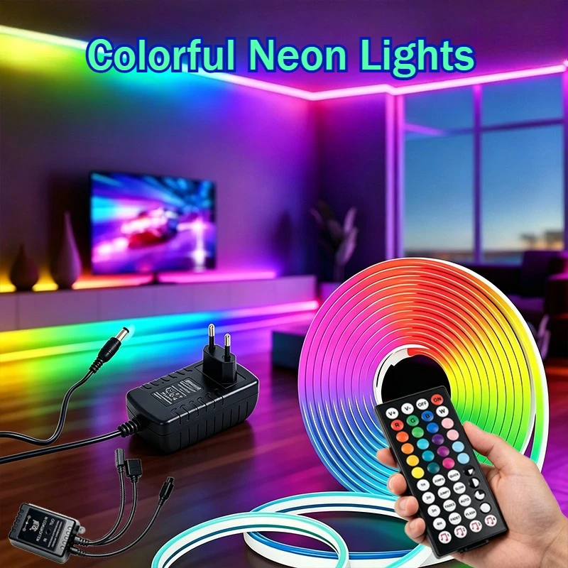 High-voltage European Standard Type C Power Plug Neon Sign Light, 5m-20m Flexible LED Neon Strip, Music Sync Remote Control