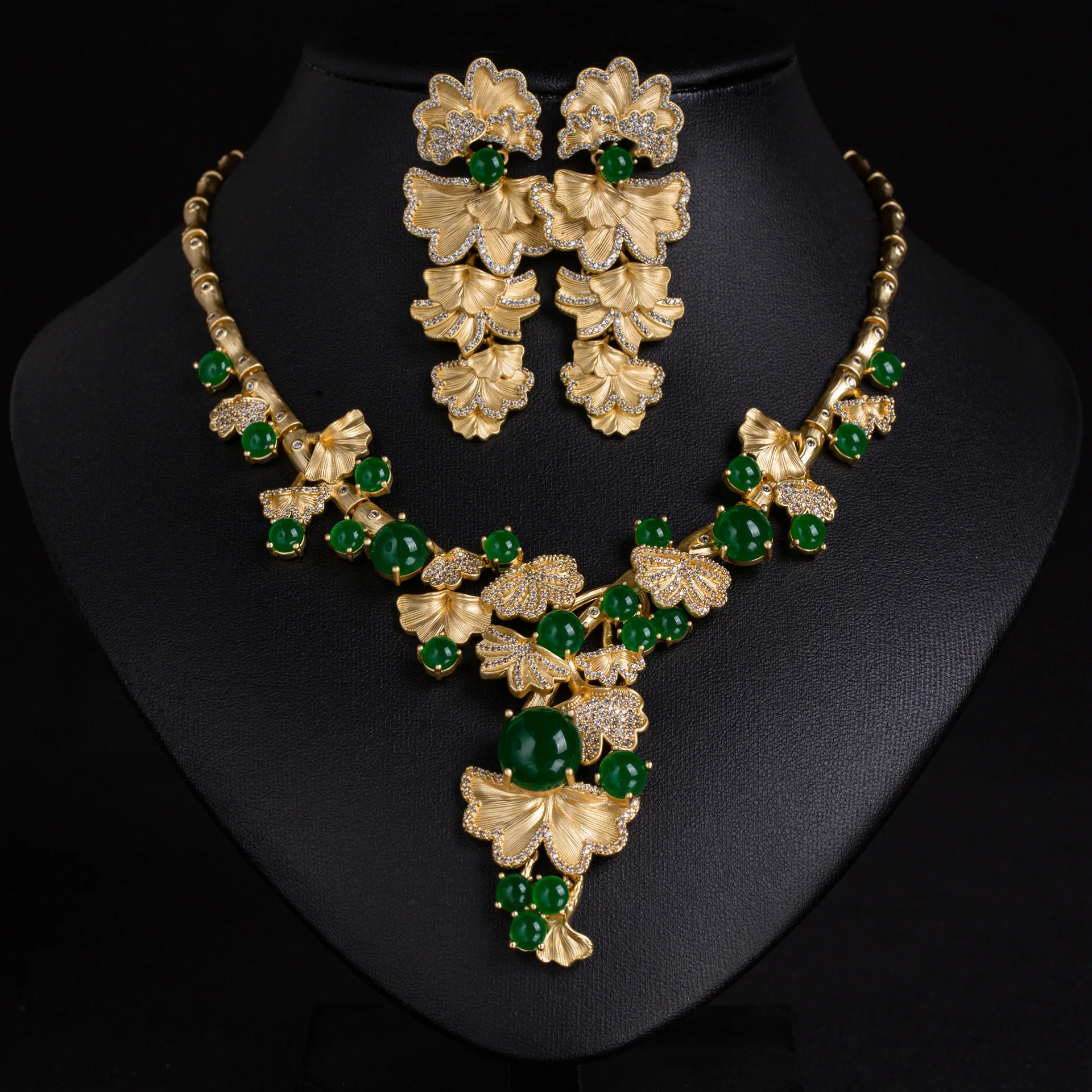 High‑End Luxury Flower Cubic Zirconia Necklace Earrings Crown Jewelry Set Bridal Wedding Evening Dress Accessories Women Party J