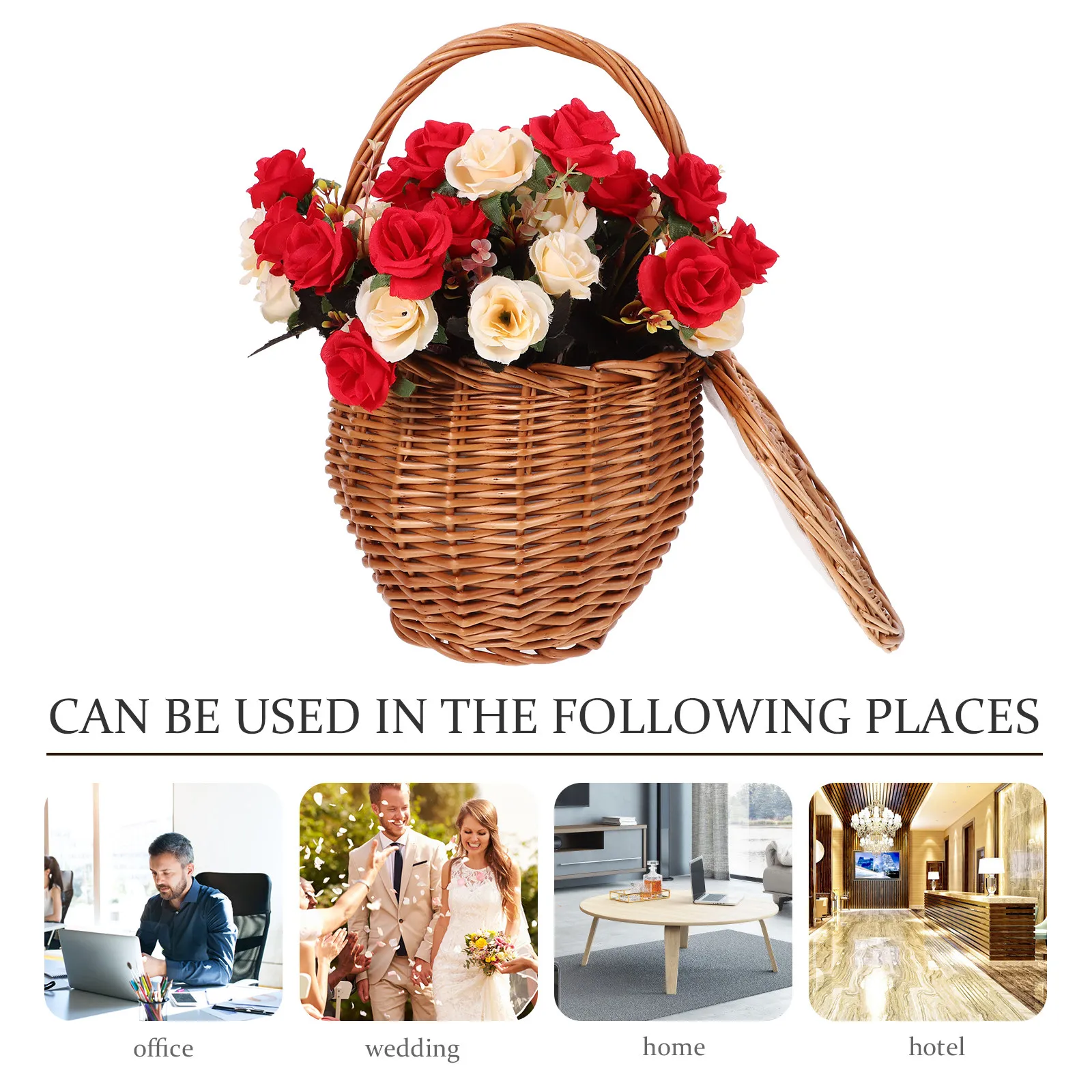 Rustic Handwoven Wicker Basket Portable Picnic Fruit Snack Flower Storage Basket Decorative Household Wedding Backyard Garden view 3