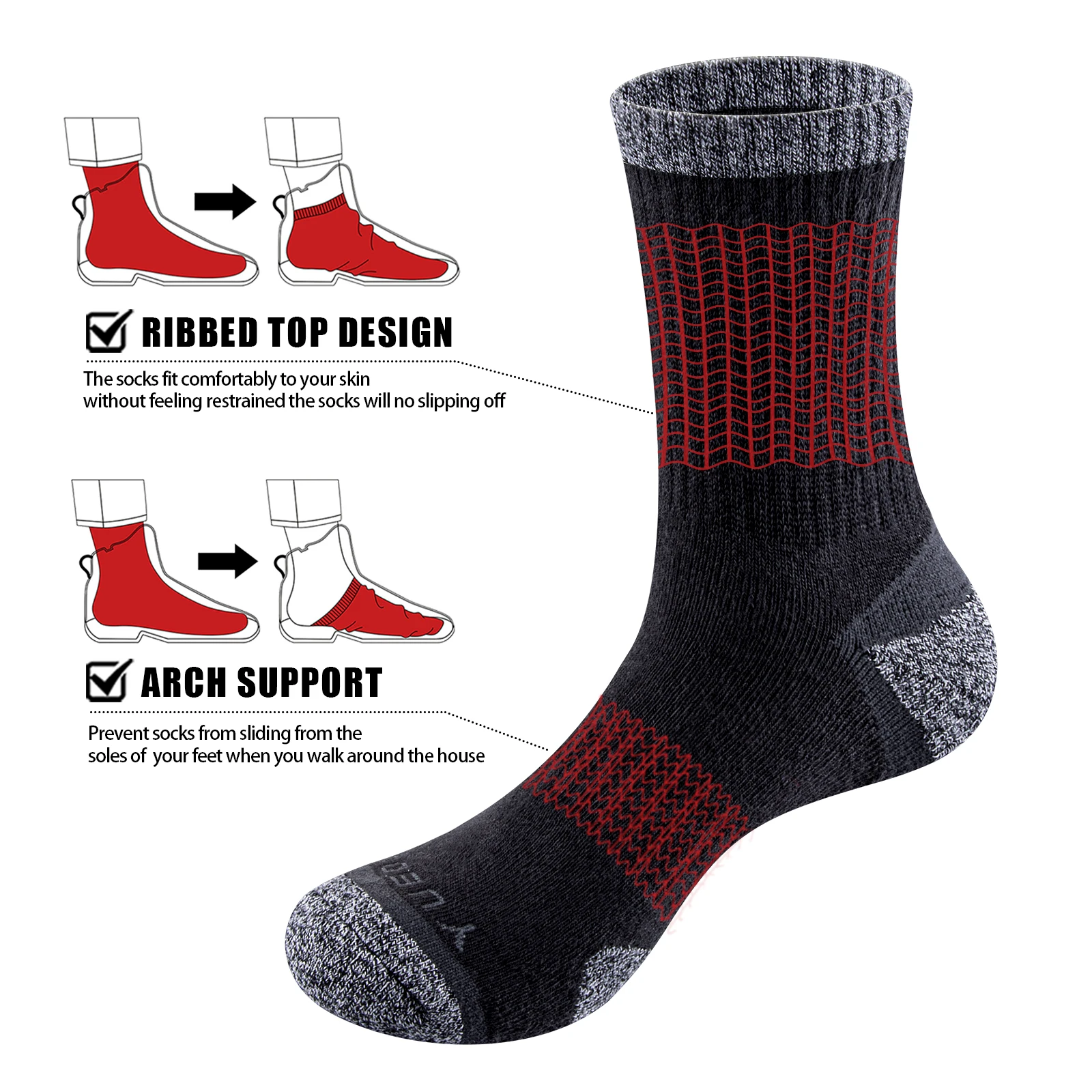 YUEDGE – chaussettes chaudes en coton pour hommes (5 paires/paquets), coussin épais, chaussettes de sport, d'athlétisme, de randonnée, d'hiver