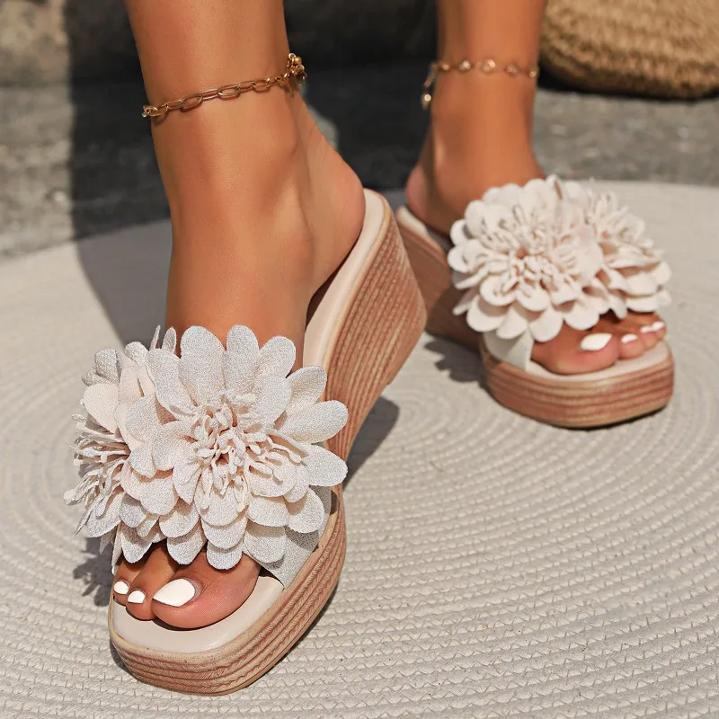 Luxury Sandals Women Designers Wedges Sandals Women Slippers Summer Beach Platform Shoes Flower Women High Heel Slippers Fashion