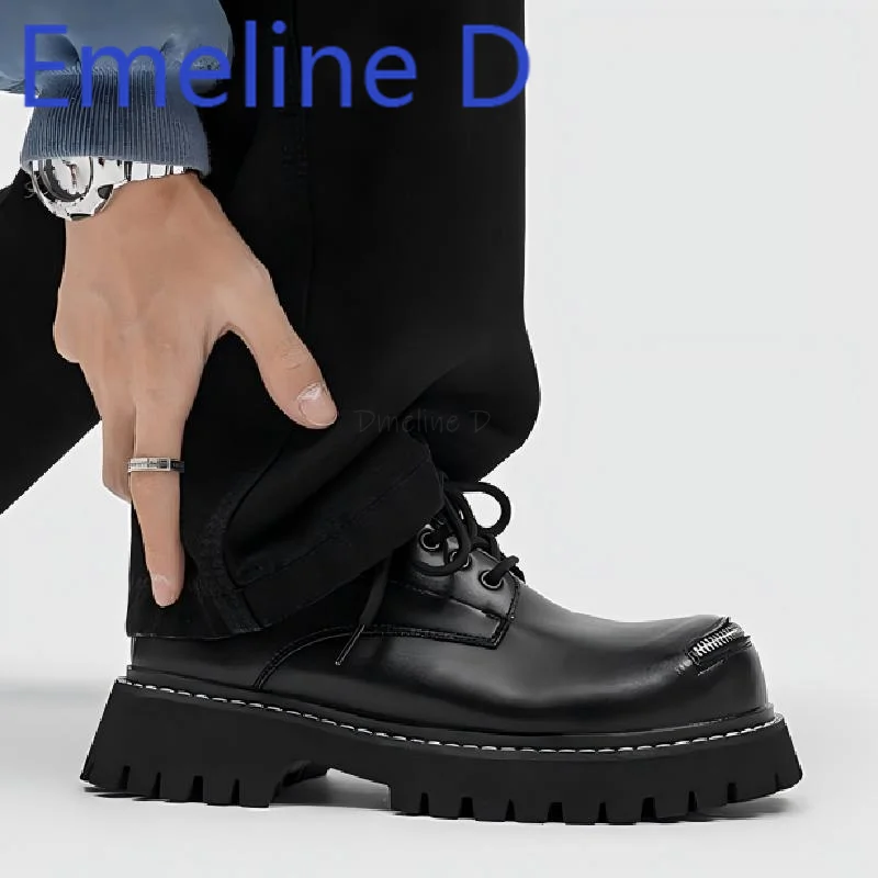 Buty derby ze sznurowaniem, skórzane, z okrągłym noskiem, płaskie, uniwersalne, codzienne, podwyższające, z szerokim noskiem i płytkim wycięciem.