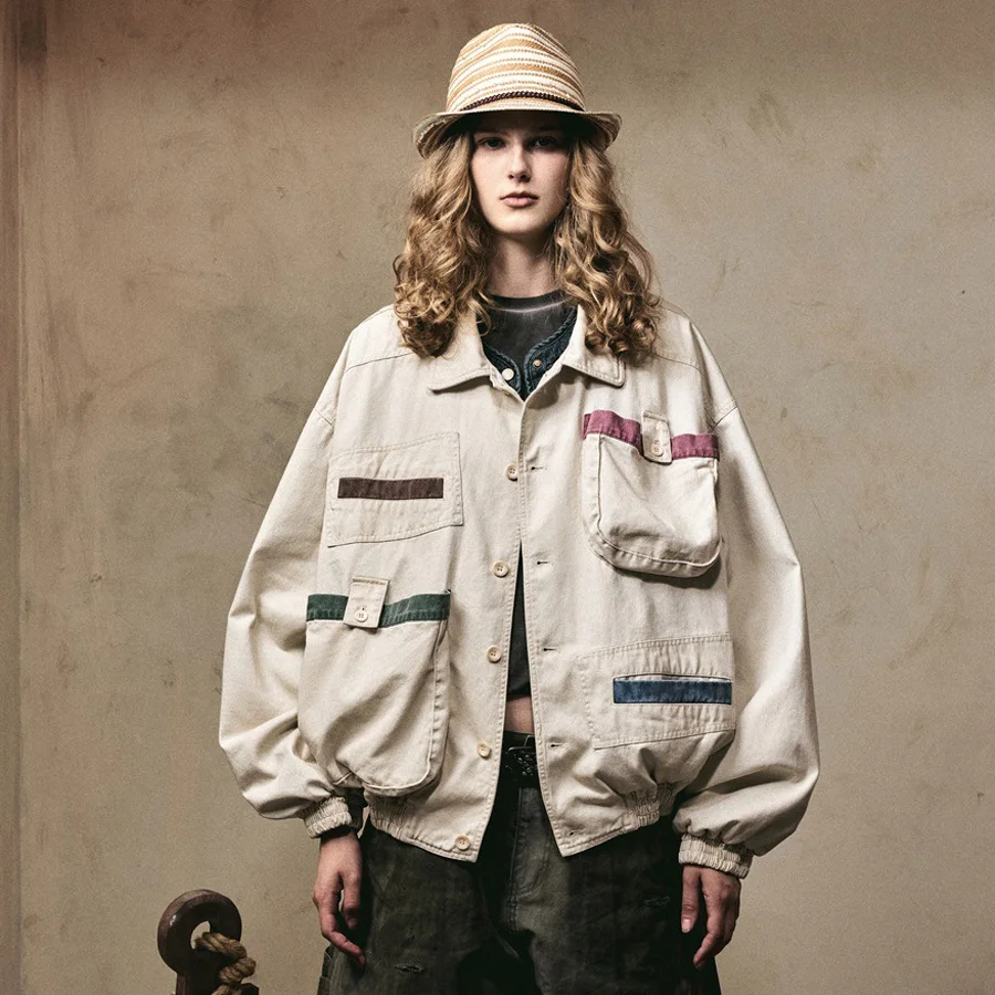 

Multi-pocket Tooling Bomber Jacket for Women Men Couples Streetwear Fashion Loose Casual Cotton Cargo Jacket Cityboy Coat