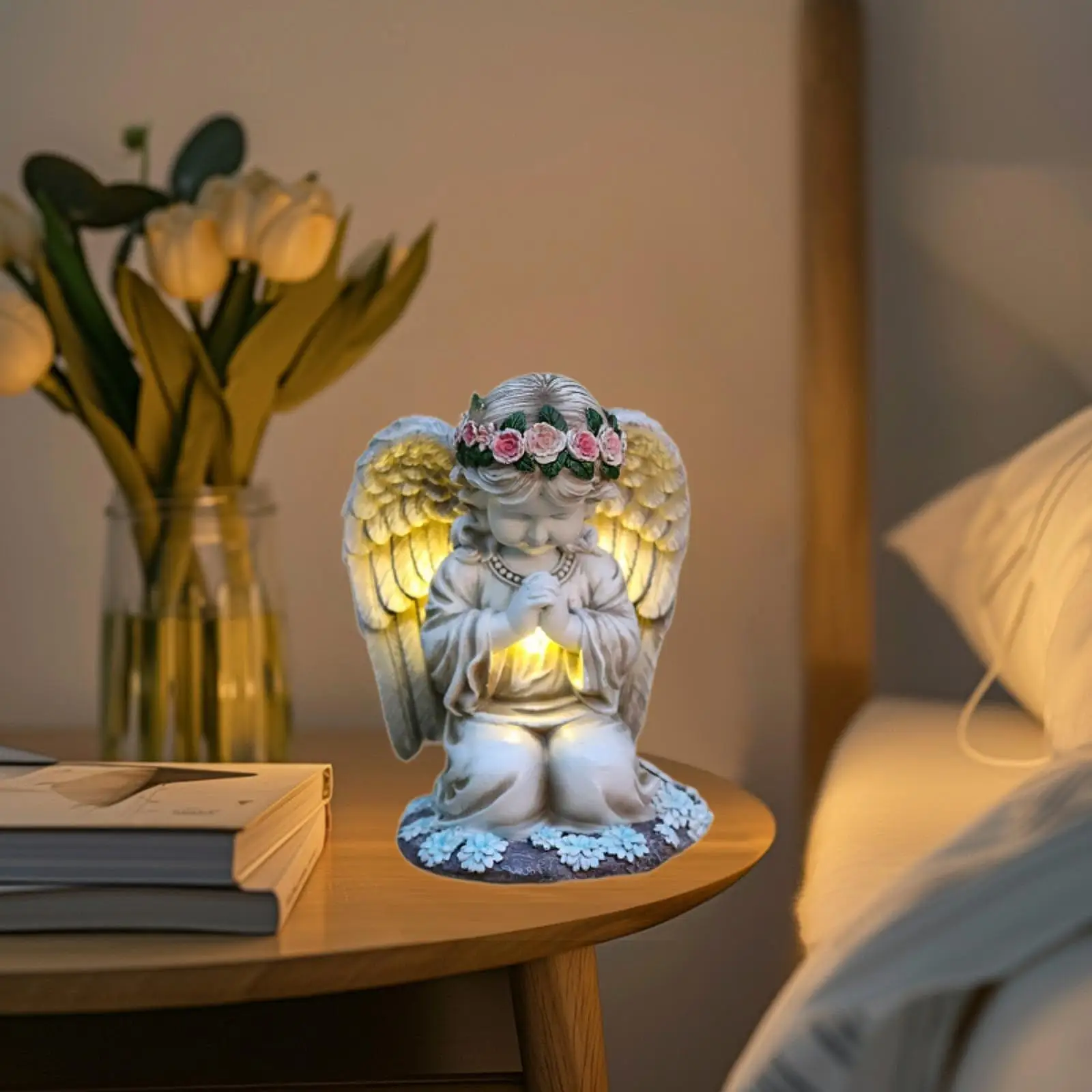 Angel Garden Statue Crafts Creative Solar Powered Praying Angel Figurine Garden Figurine for Lawn Courtyard Balcony Outside Yard