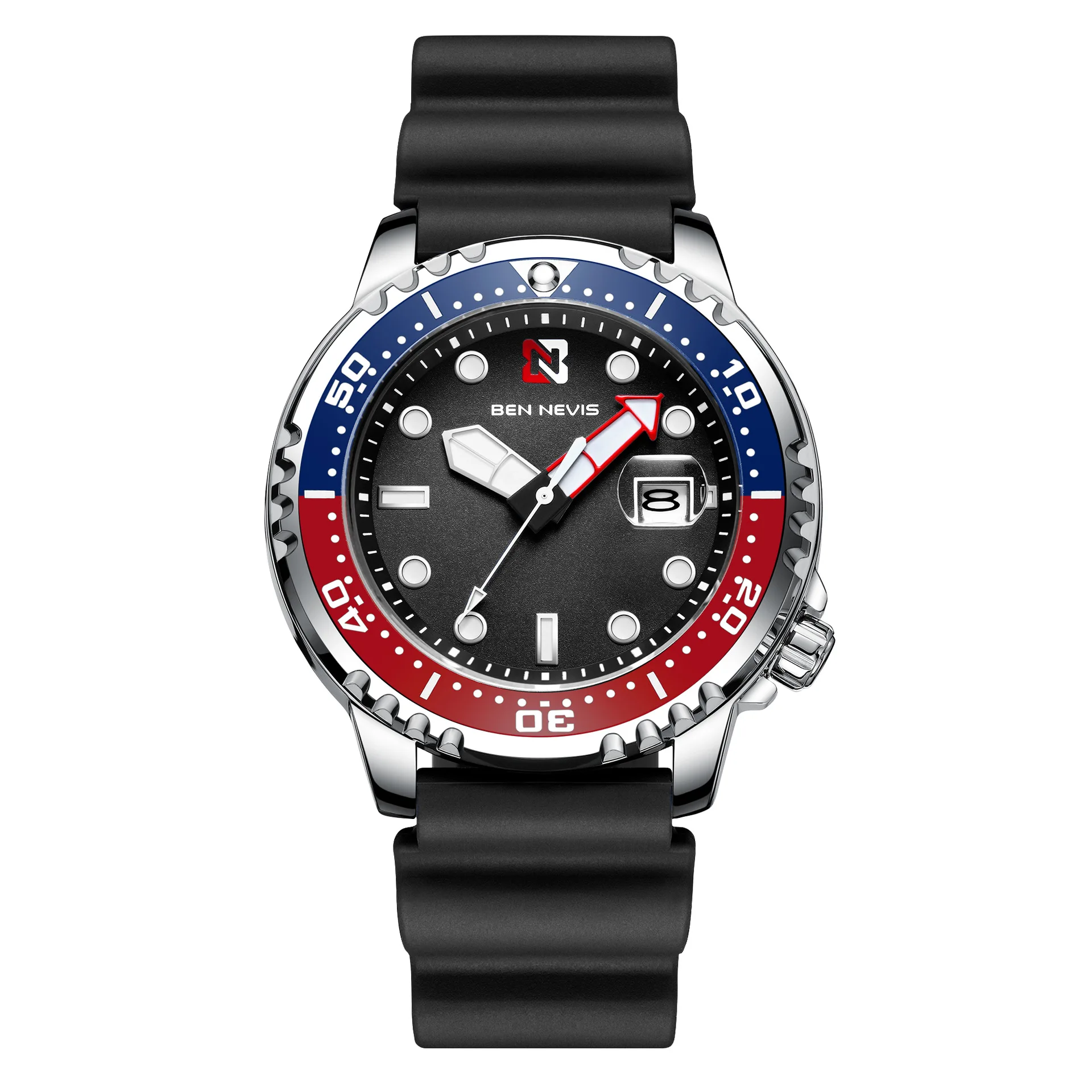 

Fashion Luminous Watch Men Business Quartz Watches Date Blue Silicone Strap Luxury Waterproof Casual Reloj Hombre BEN NEVIS