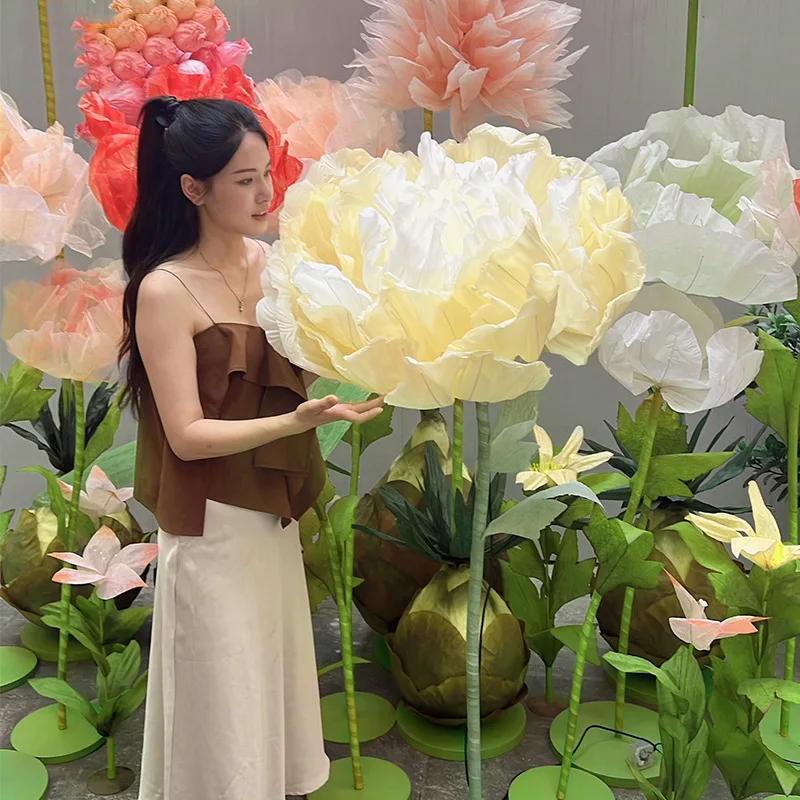 Mechanical simulation flower blooming and closing flower Meichen window decoration ornament emperor flower wedding shopping mall