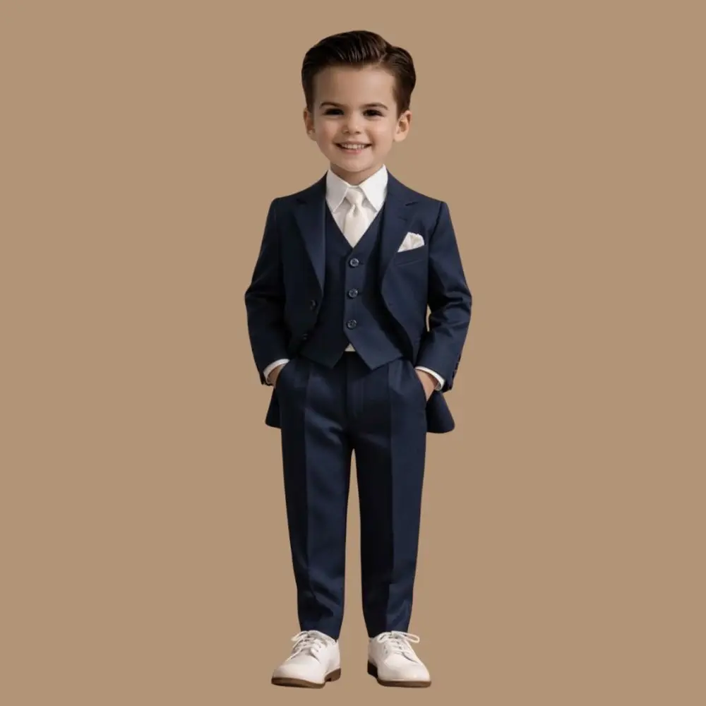 3 Pieces White Boy Suits Kids Wedding Tuxedo Formal Birthday Party Wear Comfortable Suit Set Graduation Outfit Breathable Suit