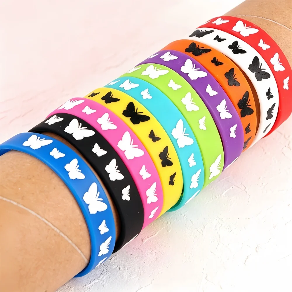 20/50/100pcs/lot Casual Friendship Silicone Rubber Bracelets Love Butterfly Skull For Man Women Mix Simple Jewelry Daily Gifts