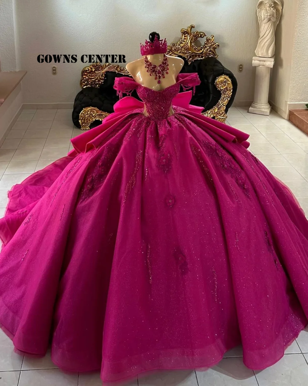 

Hot Pink Quinceanera Dresses Off The Shoulder Mexican Beaded Ruffles Princess Ball Gown 15 Years Old Birthday Customized
