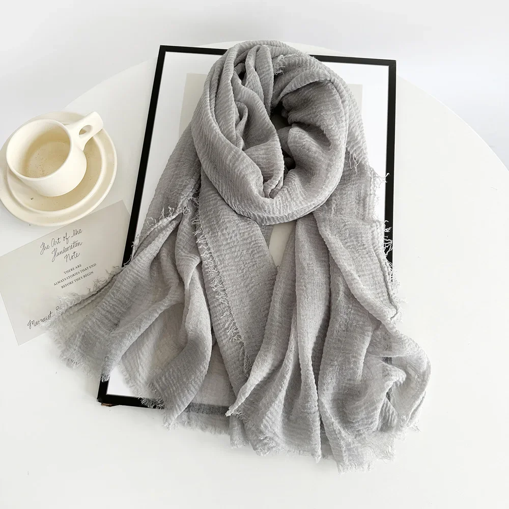 Solid Color Cotton and Linen Scarf 2024 Autumn and Winter New Women\'s Silk Scarf Retro Monochrome Medium Decorative Long Shawl