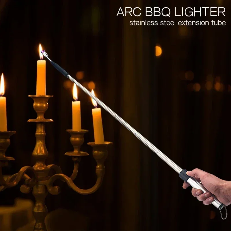 70CM USB lighter with adjustable length for kitchen, outdoor barbecue, camping, windproof plasma pulse strong arc lighter