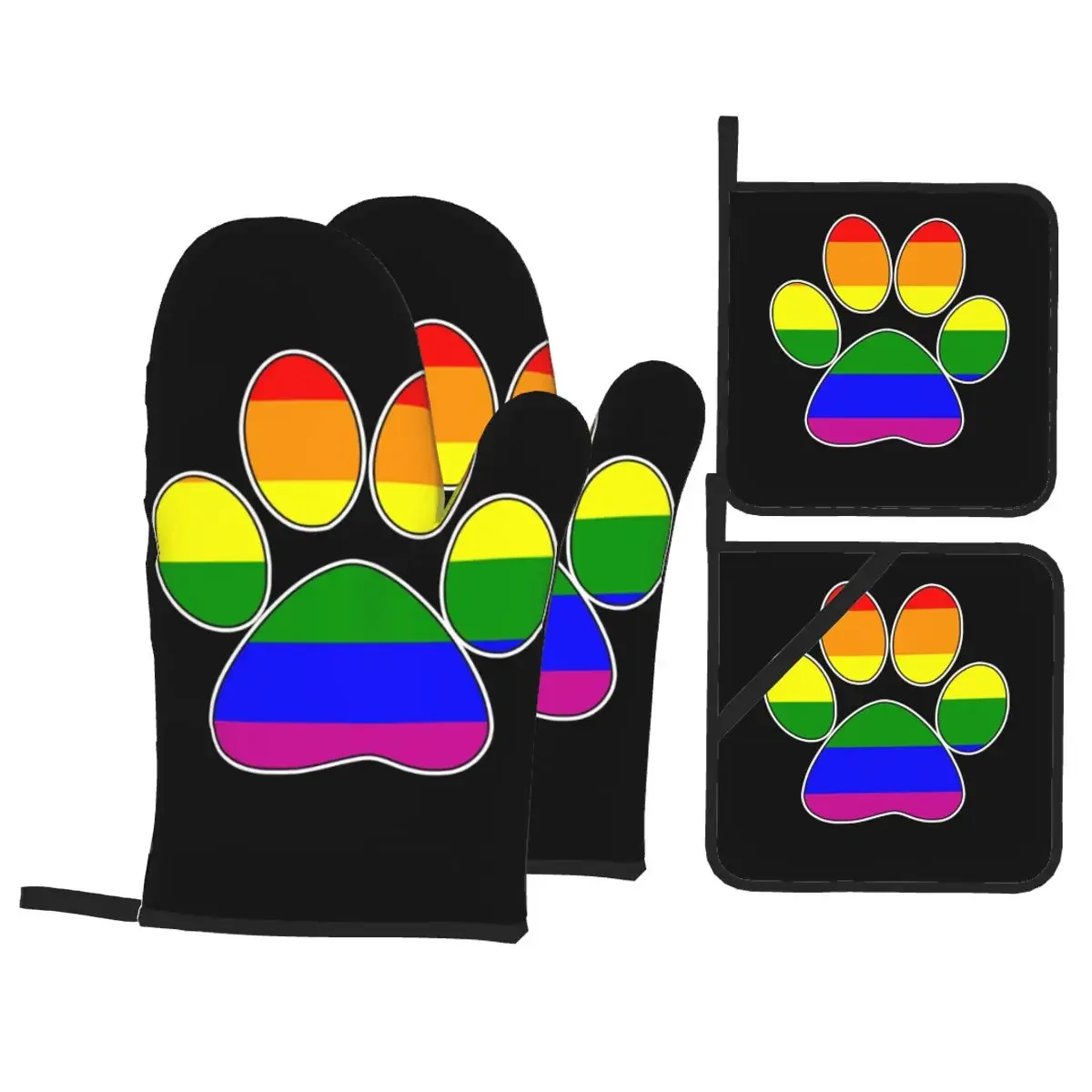 

Изготовленные на заказ рукавицы для духовки и подставки для кастрюль ЛГБТ-прайд, наборы из 4 высокотемпературных жаропрочных перчаток для приготовления пищи, кухонного барбекю