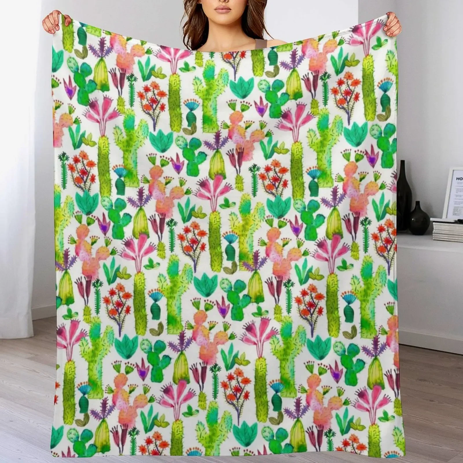 

Cacti garden Throw Blanket Sleeping Bag Furry Plaid on the sofa Winter beds Blankets