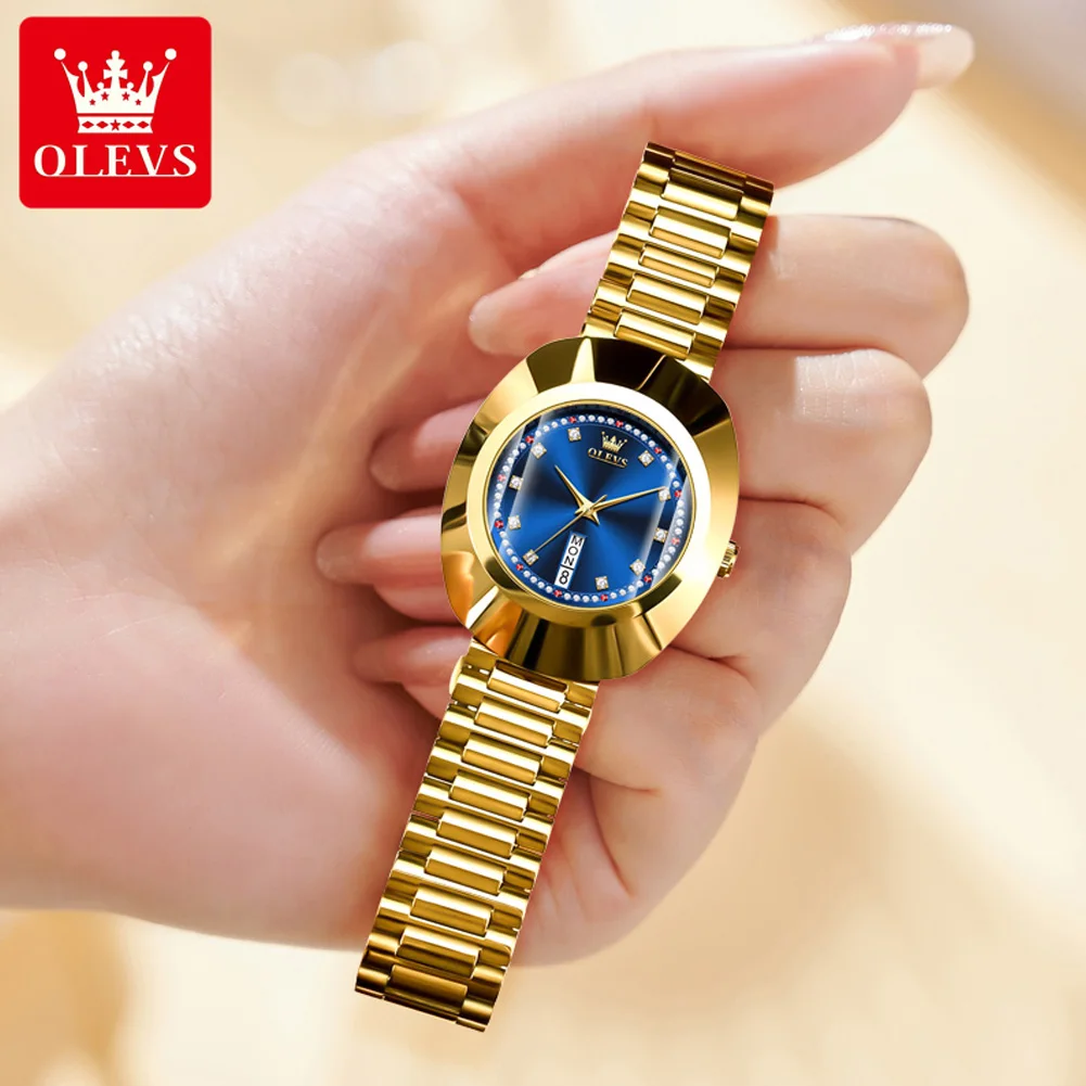 OLEVS 7017 Diamond Women's Watch Gold Luxury Brand Stainless Steel Waterproof Quartz Watch Classic Elegant Women's Watch