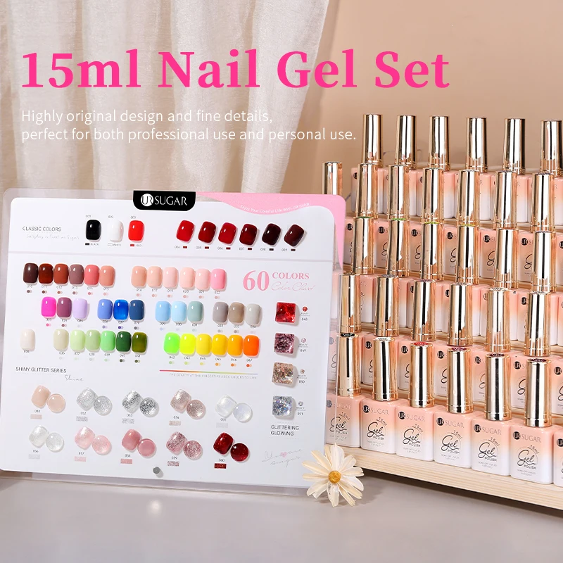 UR SUGAR 60 Colors Set/Kit 15ml Nail Gel Polish Supplies Permanent Nail Art Base Top Coat Soak Off LED UV Gel Nail Varnishes