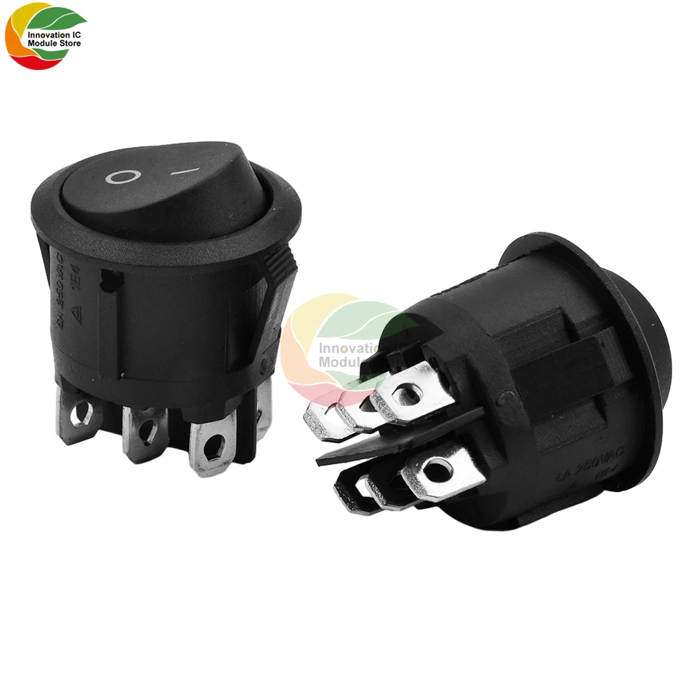 Round Rocker Power Switch AC 6 Pin 2 Position ON/Off Power Switch Black Button for Car Boat Rocker Switch Toggle KCD1-206