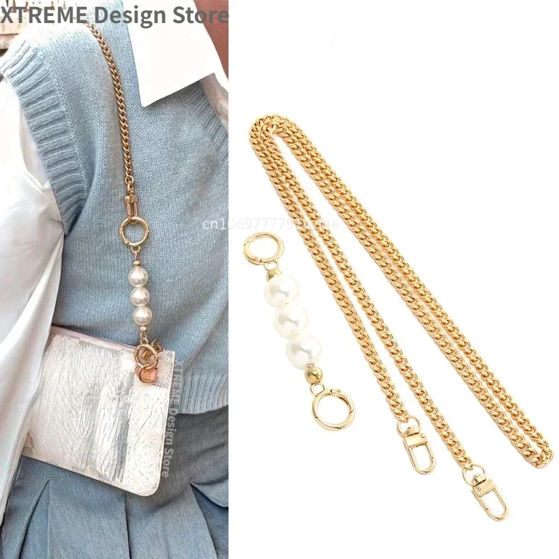 120CM Bag Chain Strap Extender Pearls Patchwork Bag Chain Pearl  Handbag Extension Chain Women Bags Belt