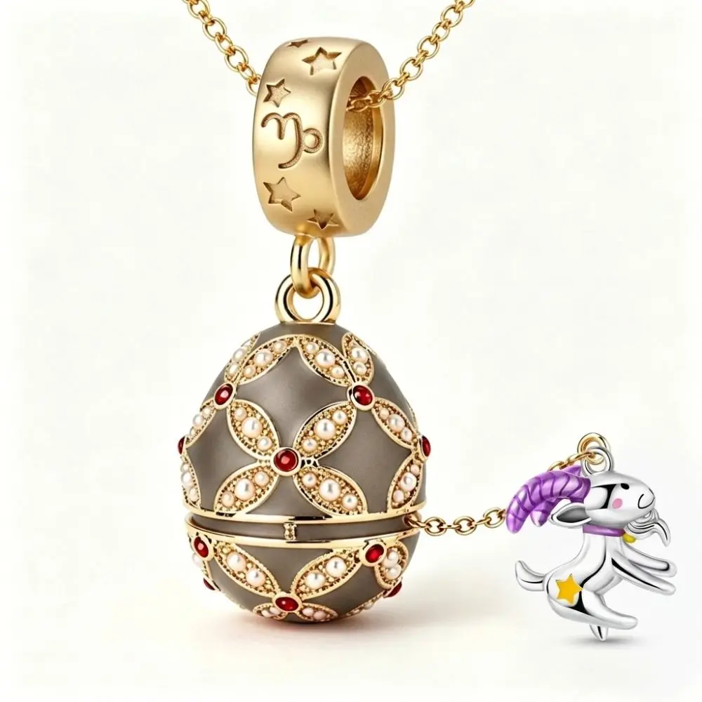 New Chinese Style Enamel Easter Egg Pendant Vintage Style Hollow Locket Russian Egg Necklace Detachable Design Openable Design