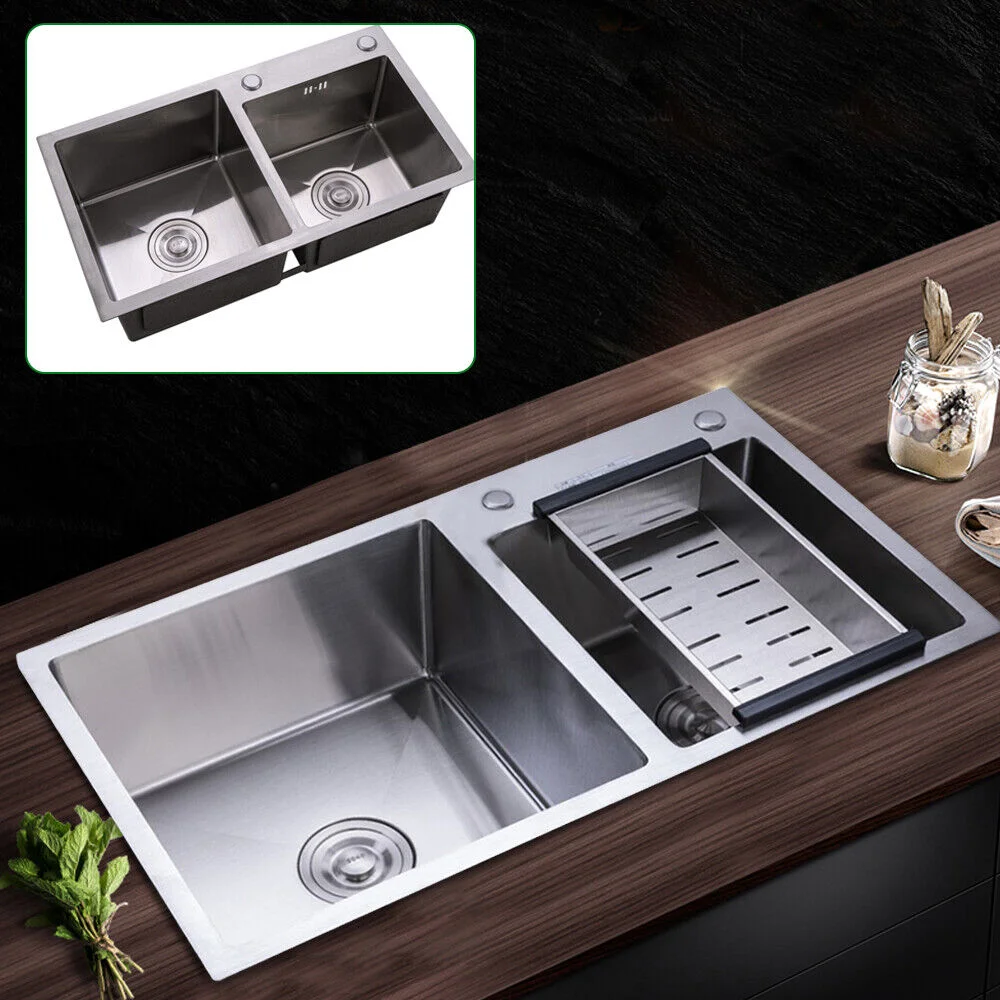 Waterfall Sink Kitchen Stainless Steel Topmount Sink Wash Basin Double Sink Creative Stainless Steel Kitchen Sinks