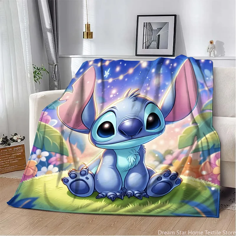 

Disney Lilo Stitch Cute Cartoon Flannel Blanket Fluffy Children and Adults Sofa Plush Bedspread Throw Lunch Blanket for Sofa Bed