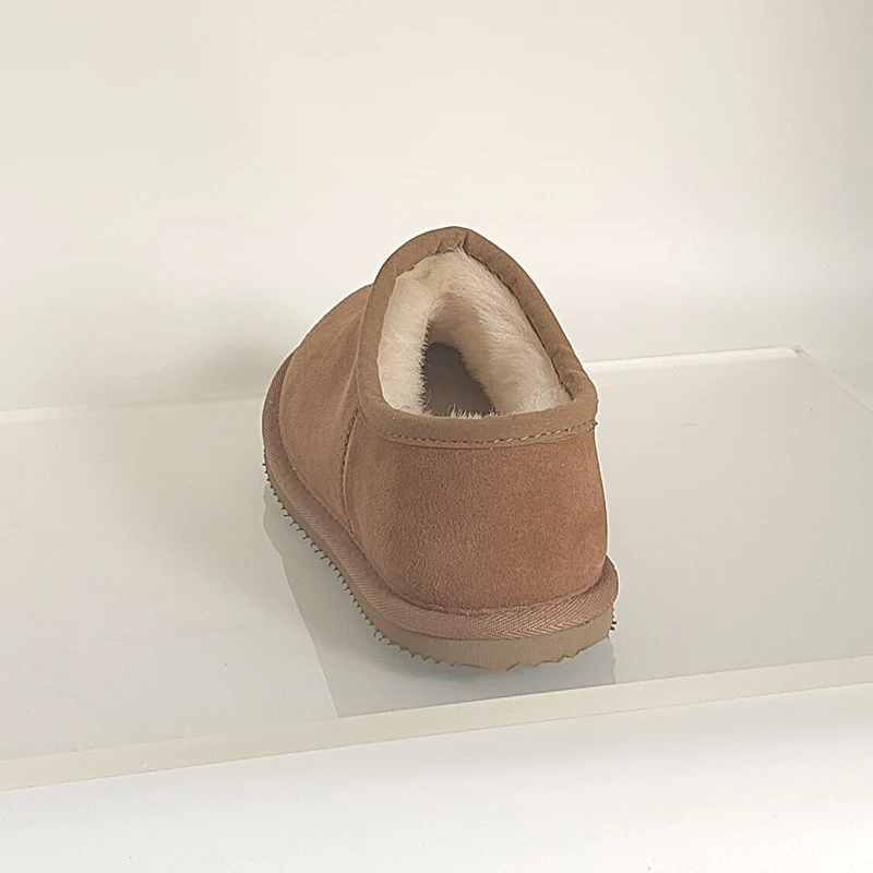 Women's Antelope Brown Suede Wool Ankle Boots - Round Toe Snow Boots