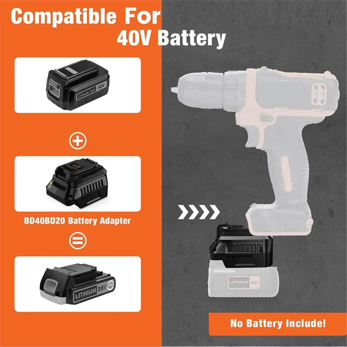 Reliable- Battery Adapter for Black and Decker 40V Lithium Battery Convert to Work for Black and Decker 20V Cordless Power Tool