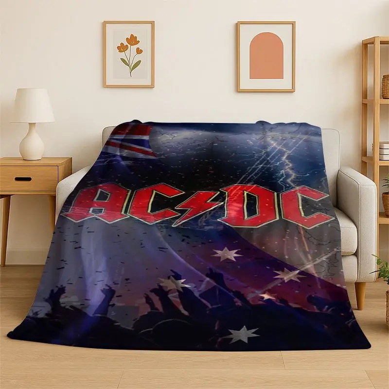 Fashion ACDC Rock Band Sign Catoon Flannel Blanket,Ultra Soft Warm Plush Throw for Home Bedroom Bed Sofa Cover Camping Picnic