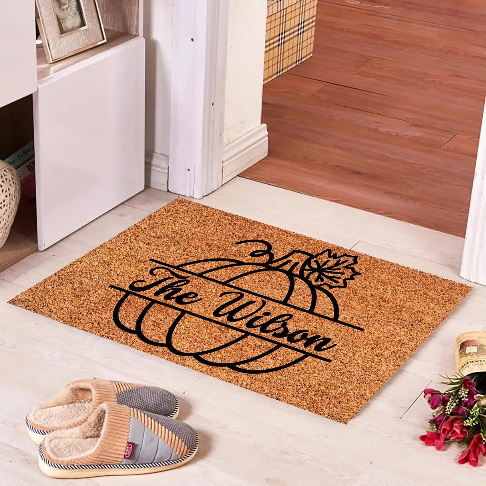 Pumpkin Fall Decor Custom Text Doormat Welcome Pumpkins Door Mat Personalized Last Name Autumn Home Low-Profile Rug Floor Mat