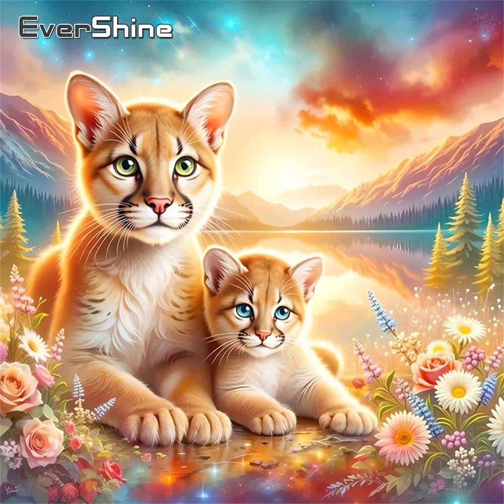 Evershine Diamant-Stickerei, Tierbild mit Strass-Malerei, Katze, vollständiges Mosaik-Malerei mit Bergmuster für Erwachsene und Anfänger