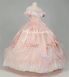 French Duchess Pink Prom  Dress Civil War Southern Belle Victorian Evening Dress Medieval Renaissance Bustle Party Customized