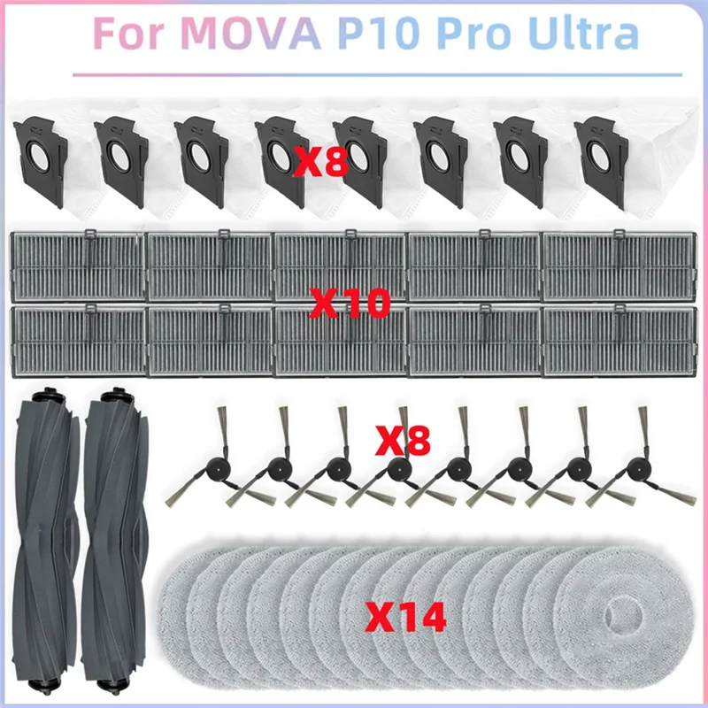 

LLCS-For MOVA P10 Pro Ultra Vacuum Parts Main Roller Side Brush Hepa Filter Mop Cloth Dust Bag Replacement Accessories