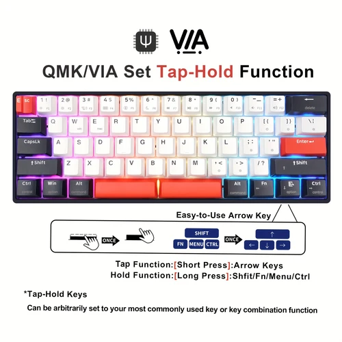 Imagen 2 del producto SKYLOONG GK61 QMK/VIA teclado con cable Diseño 60% interruptor mecánico táctil silencioso tecla de espacio dividido intercambiable en caliente Tecla PBT Teclado para juegos con retroiluminación RGB