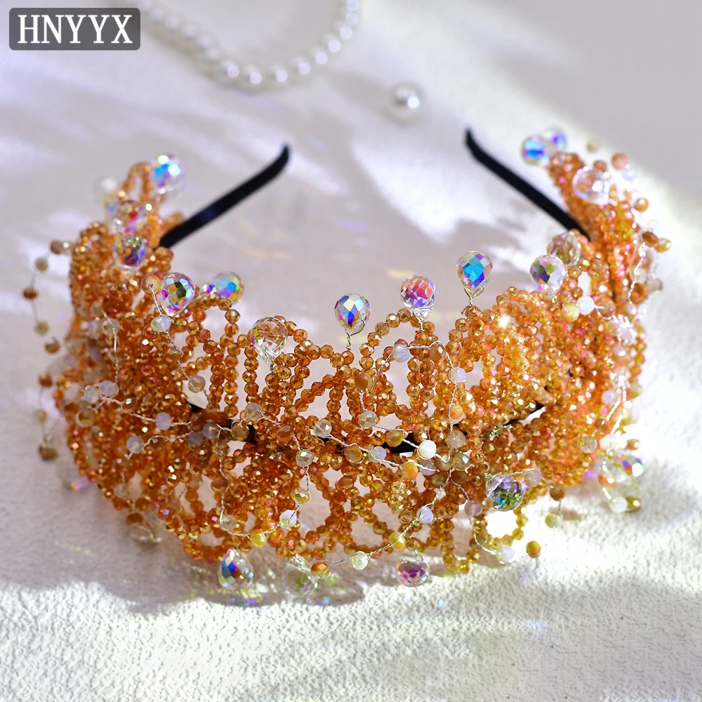 Imagem -04 - Hnyx-luxo Cristal Rhinestone Headband Laranja Hairhoop Festa Festiva Headwear Casamento Headdress Acessório de Cabelo na Moda A95