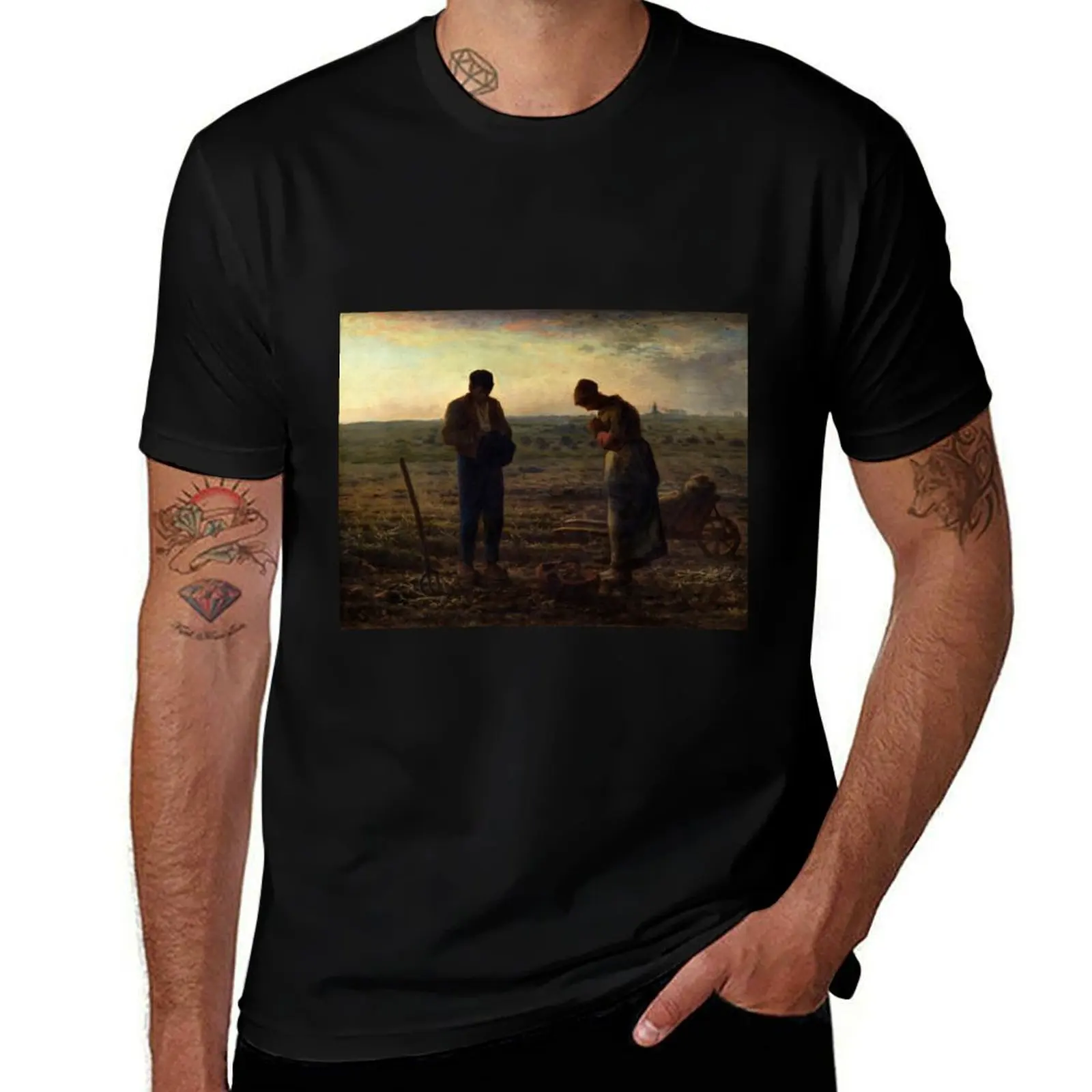 Camiseta Jean-Francois Millet's The Angelus, camisetas de algodón, camisetas de alta calidad para hombre, corte ajustado