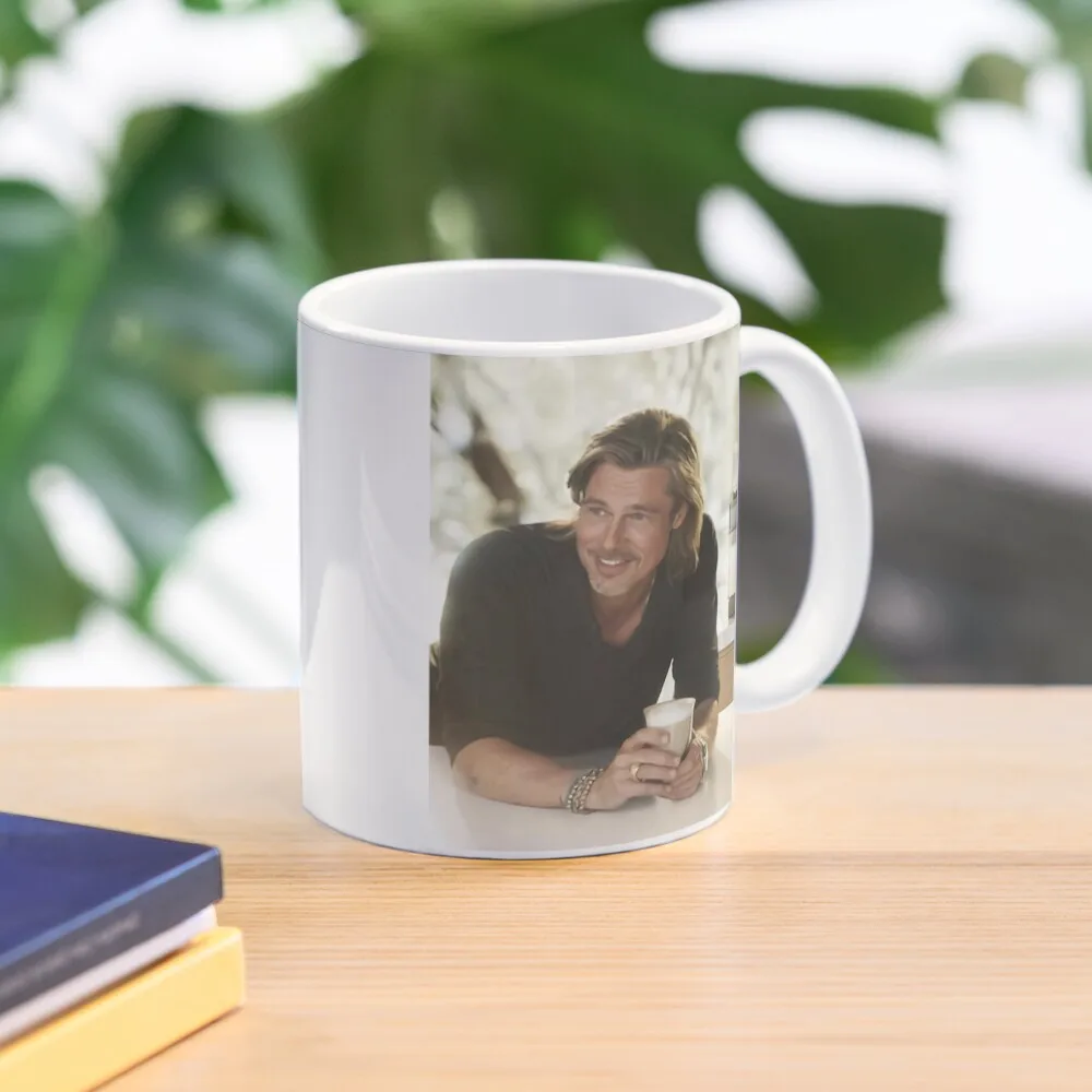 Brad Pitt Sweet Smile Classic  Mug Drinkware Gifts Handle Round Photo Design Picture Simple Tea Printed Image Coffee Cup