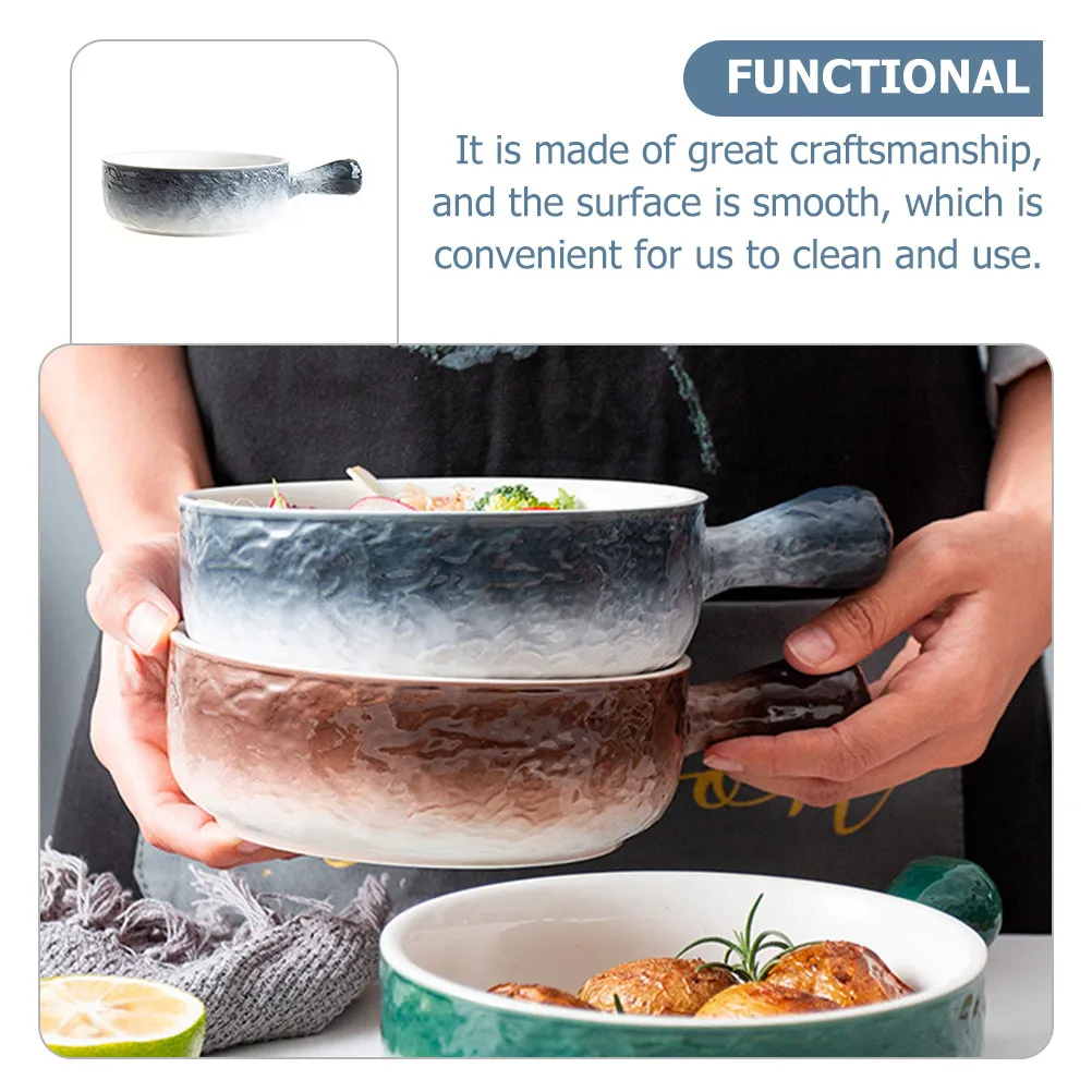 Ceramic Baking Bowl Ergonomic Handle Smooth Surface for Soup Oatmeal Stew Cereal Cooking Kitchen Serving Bakeware