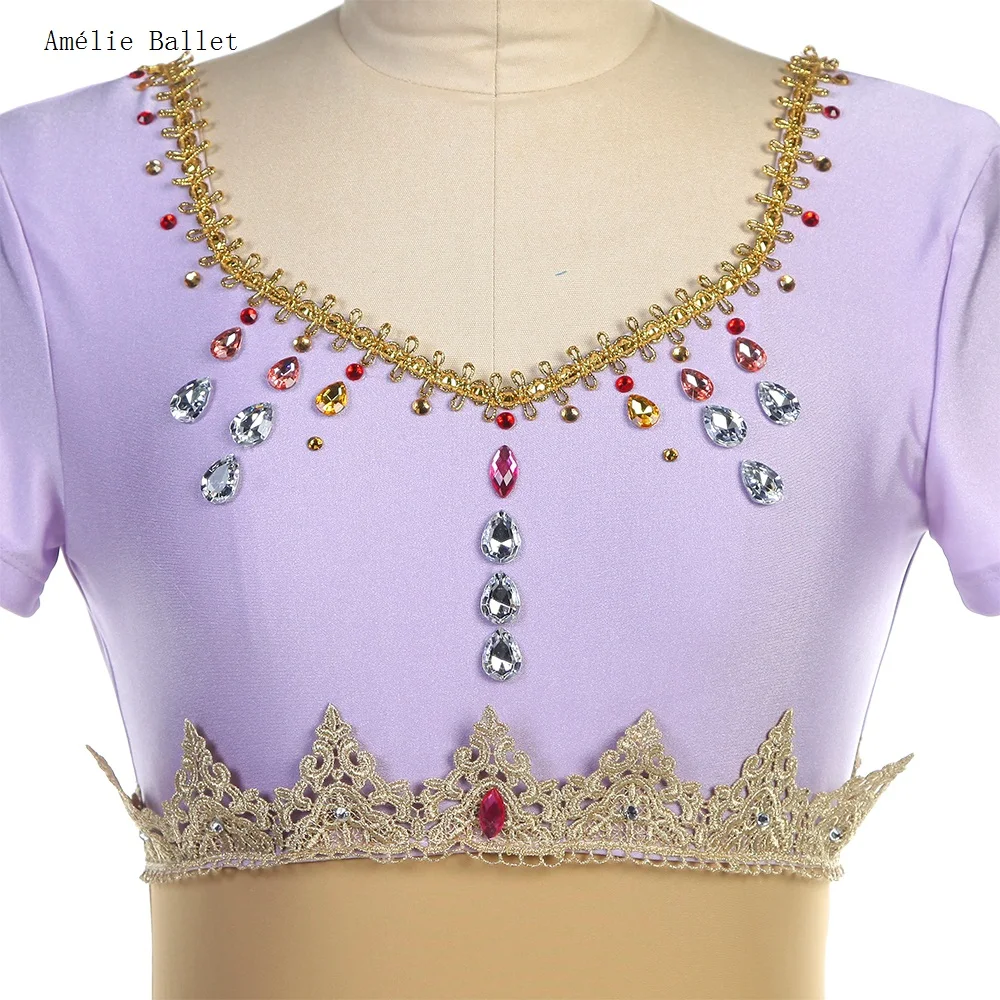 22546 新しい半袖湖ライトパープル/ブルー/レッドスパンデックスボディス女の子 & 女性バレエ衣装ドレスアラビアダンス衣装