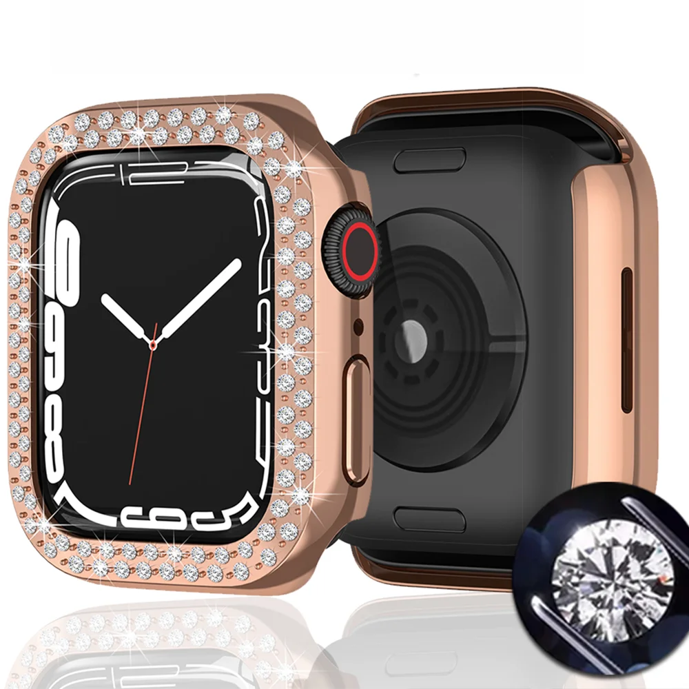 Diamond Cover for Apple Watch Case 45mm 41mm 38mm 42mm PC Bumper protector Accessories iwatch series 9 8 7 6 5 4 3 Se 40mm/44mm