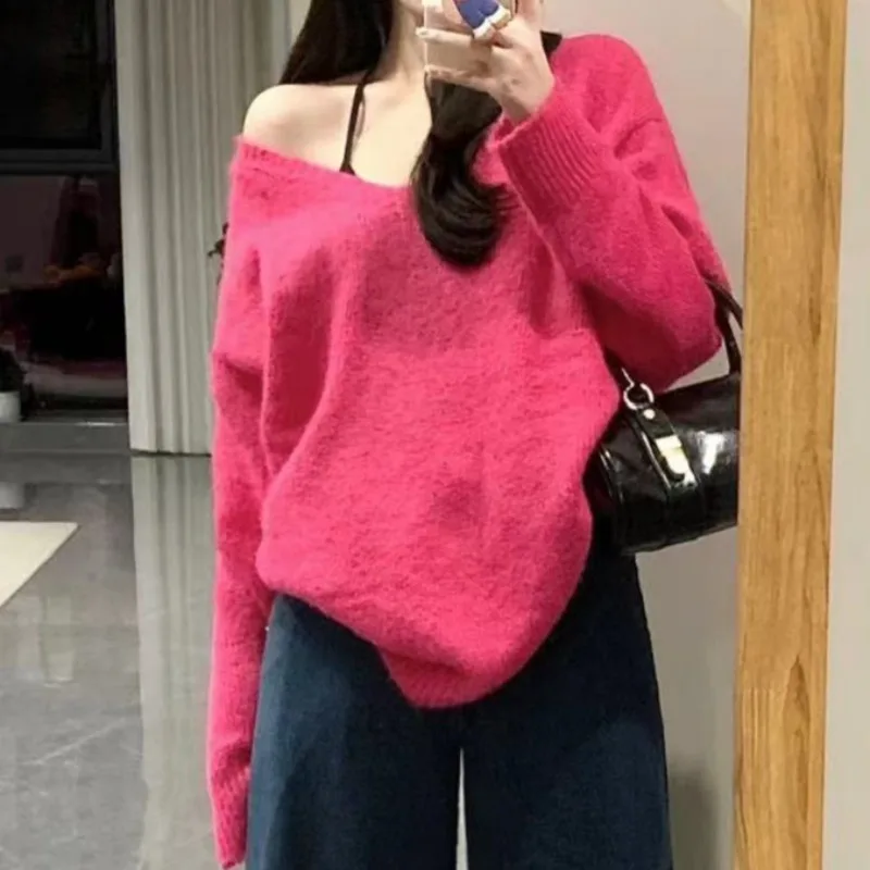 Chic Pullovers for Women Rose High Street V-neck Loose Spring Autumn All-match Korean Style Ulzzang Ins Knitted Minimalist Soft