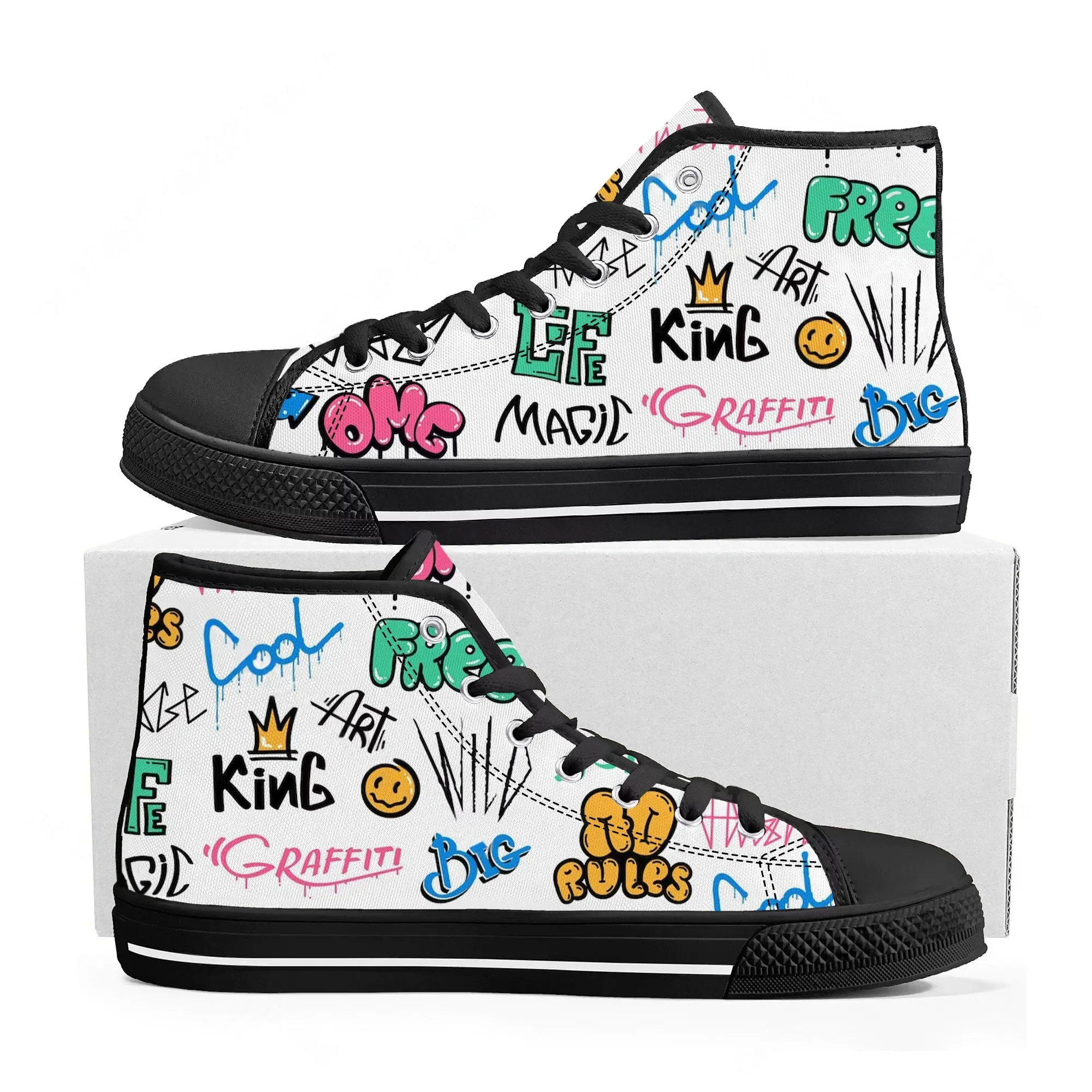 

Высокие кроссовки с уличным искусством граффити, мужские и женские парусиновые кроссовки высокого качества для подростков, повседневная обувь на заказ, обувь на заказ