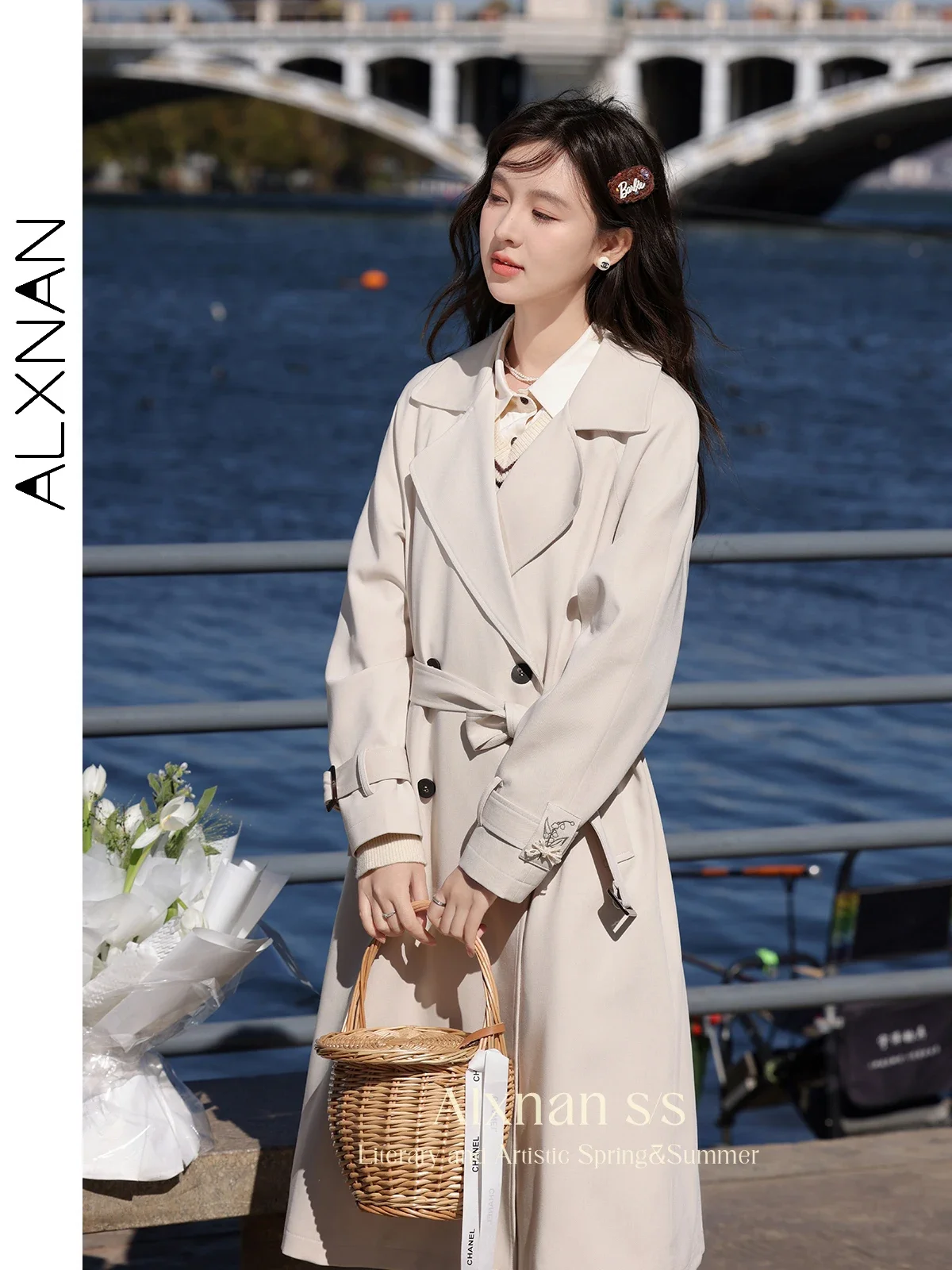 

ALXNAN Long Trench Coat 2025 Fall Turn Down Collar Women's Windbreaker Casual Loose-fit Office Lady Midi Coats Female VL333102