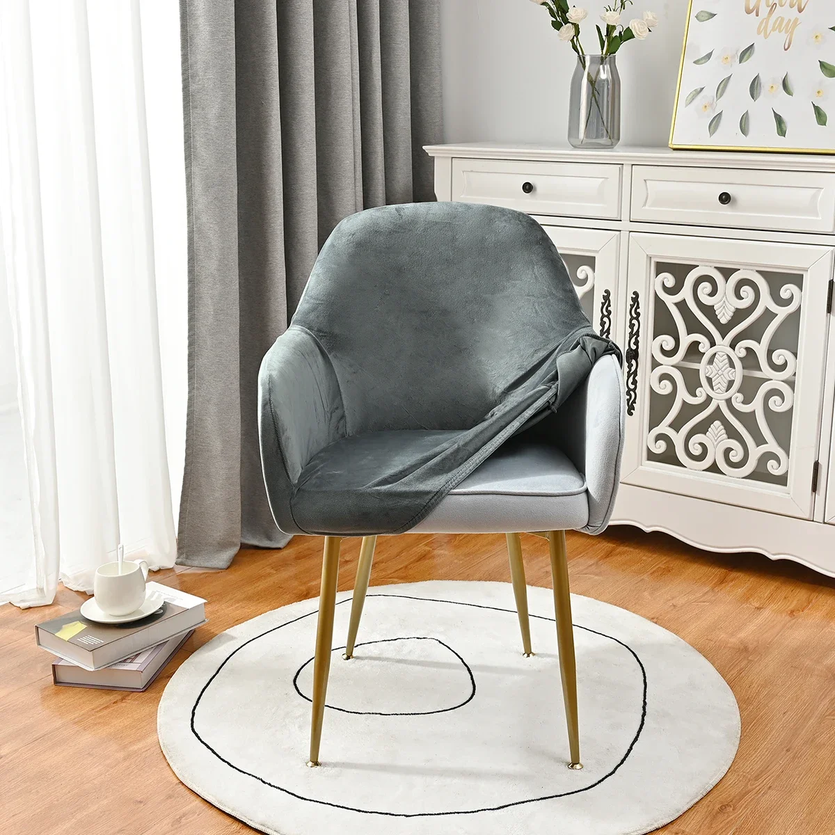 1pc Solid Silver Fox Plush Chair Cover, Warm Elastic Armrest Chair Covers for Hotel Banquet, Restaurant, Winter Dustproof Covers