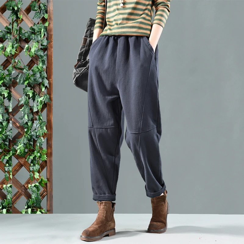 여성용 테니드 페이스 라인드 할란 팬츠 비대칭 출퇴근 슬레 롱 트라우저 겨울 신상 캐주얼 팬츠