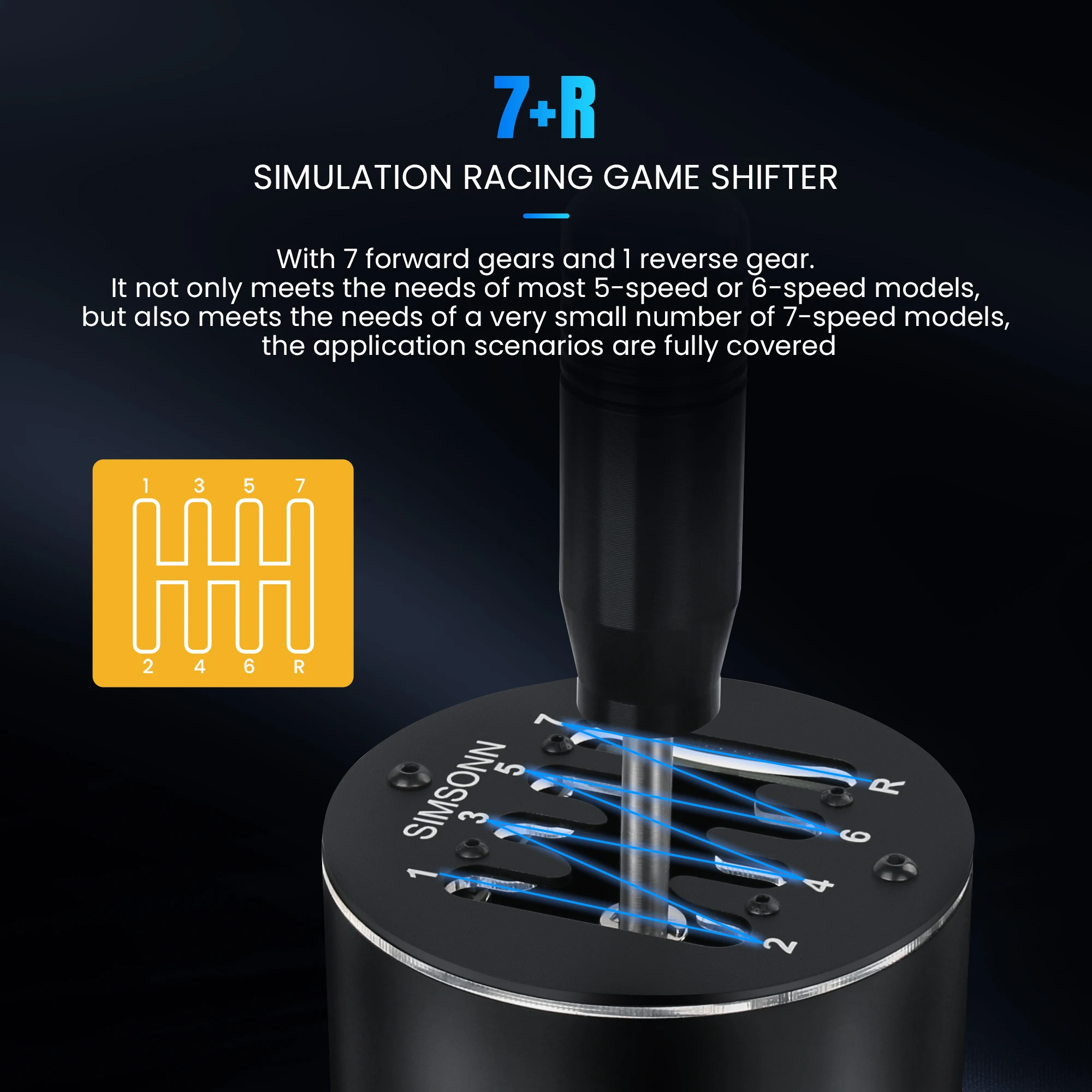 SIMSONN Sim Racing Gear Shifter 7+R Magnetic Induction Driving 