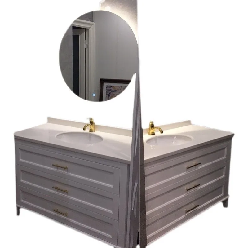 

Light luxury slate bathroom cabinet combination solid wood floor-to-ceiling American bathroom sink bathroom cabinet