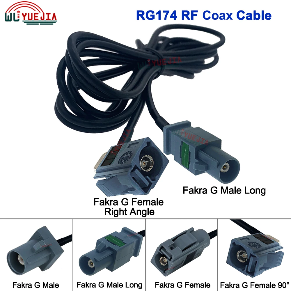 RG-174 Cable Grey Fakra G Male Plug to Female Jack 90° Connector 50 ohm RF Coaxial Cable For GPS Antennas Radio TV Wi-Fi Systems