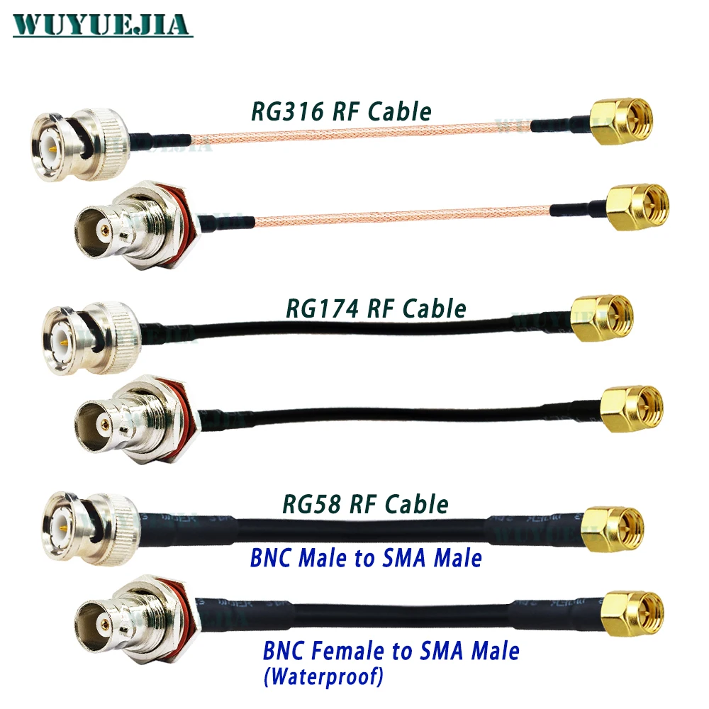 Bulkhead Q9 BNC Female Jack /BNC Male  to SMA Male Plug RG58 /RG174 /RG316 RF Coaxial Cable 50 Ohm Coax Extension Pigtail Cord