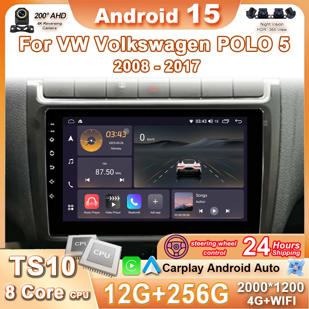 

Car Radio Android 15 For Volkswagen VW Polo 5 Sedan 2008 - 2020 Auto Multimedia Player Carplay Stereo GPS DVD Head Unit 4G Wifi