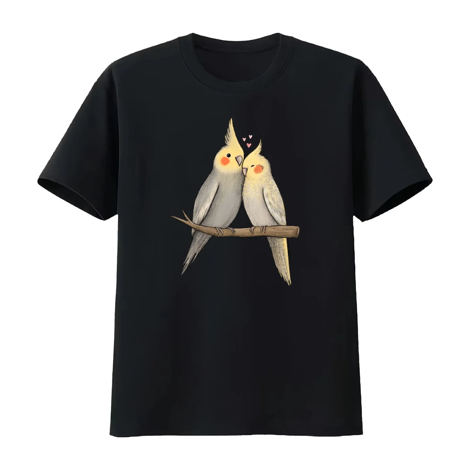 Cockatiel Cuddle T-Shirt Summer Casual Cotton Tee Oversized Streetwear Tops Vintage Graphic Print Loose Fit Short Sleeve